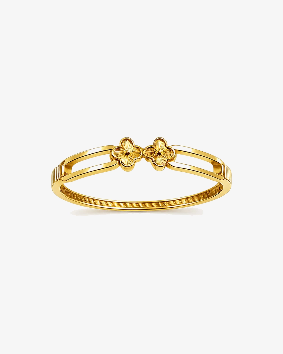belluccigoldgallery_bangle-hollow-gold-single-clover-van-cleef بنگل طلا زنانه ونکلیف گالری بلوچی کد TA143 - Image 1